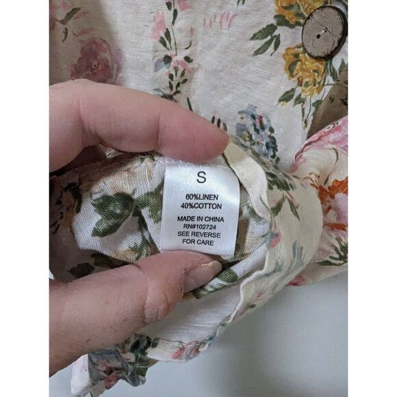 Hester & Orchard Linen Blend Floral V-Neck Button Down Top - Size S - Picture 6 of 6